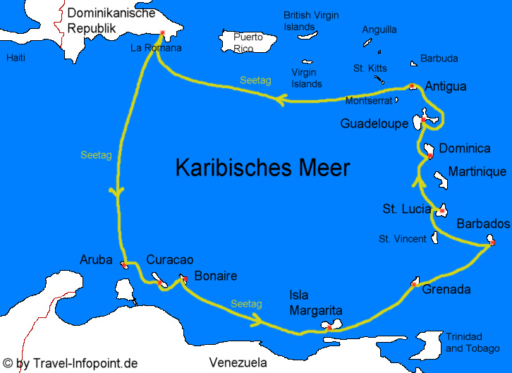 Route der Karibik-Kreuzfahrt