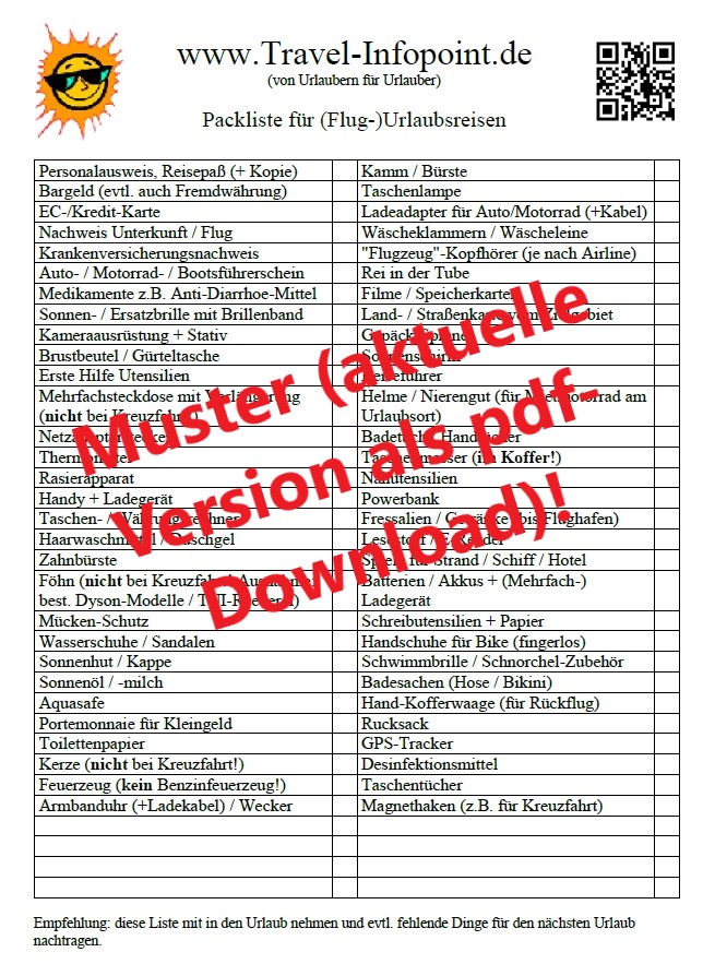 Packliste für Reisen (Travel-Infopoint.de)